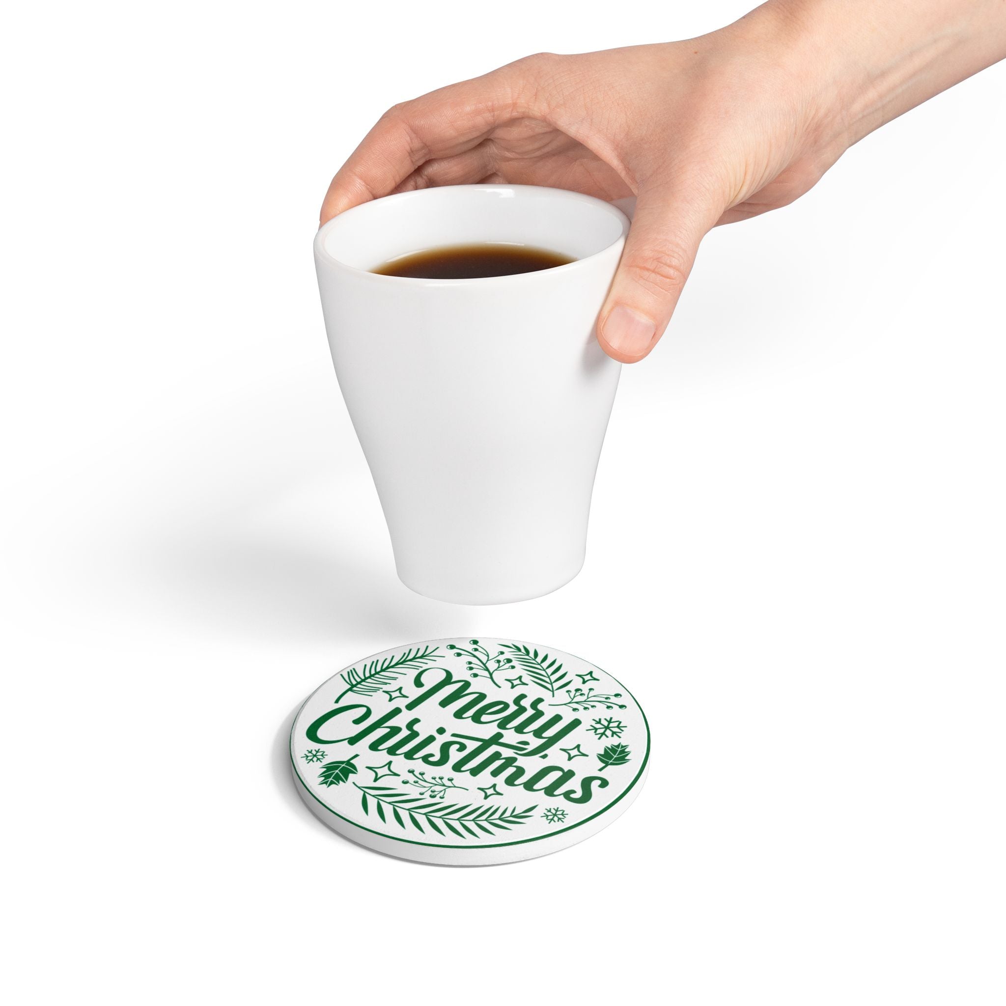 Cheerful Christmas Ceramic Coaster with Holiday Foliage Design