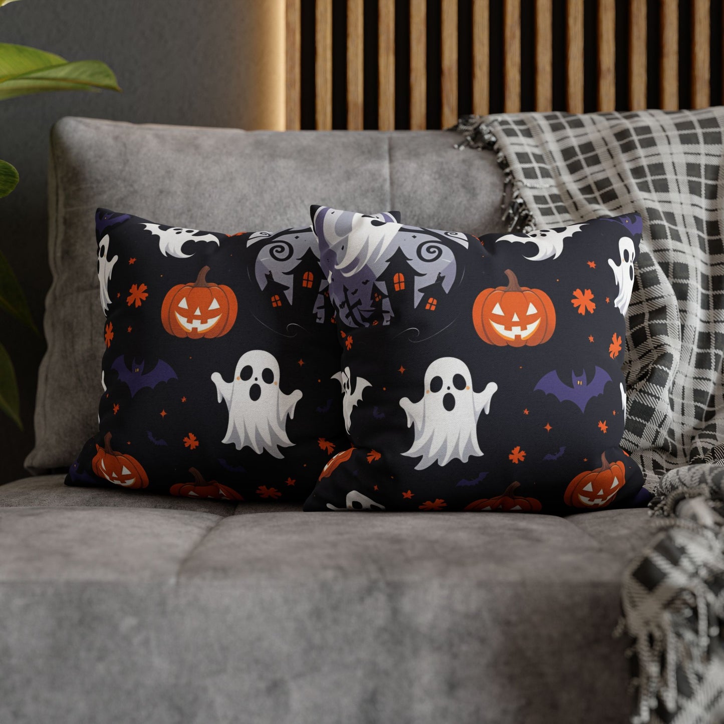 Square Pillowcase - Cute Halloween Ghosts Pumpkins Bats Kids Spooky Decor