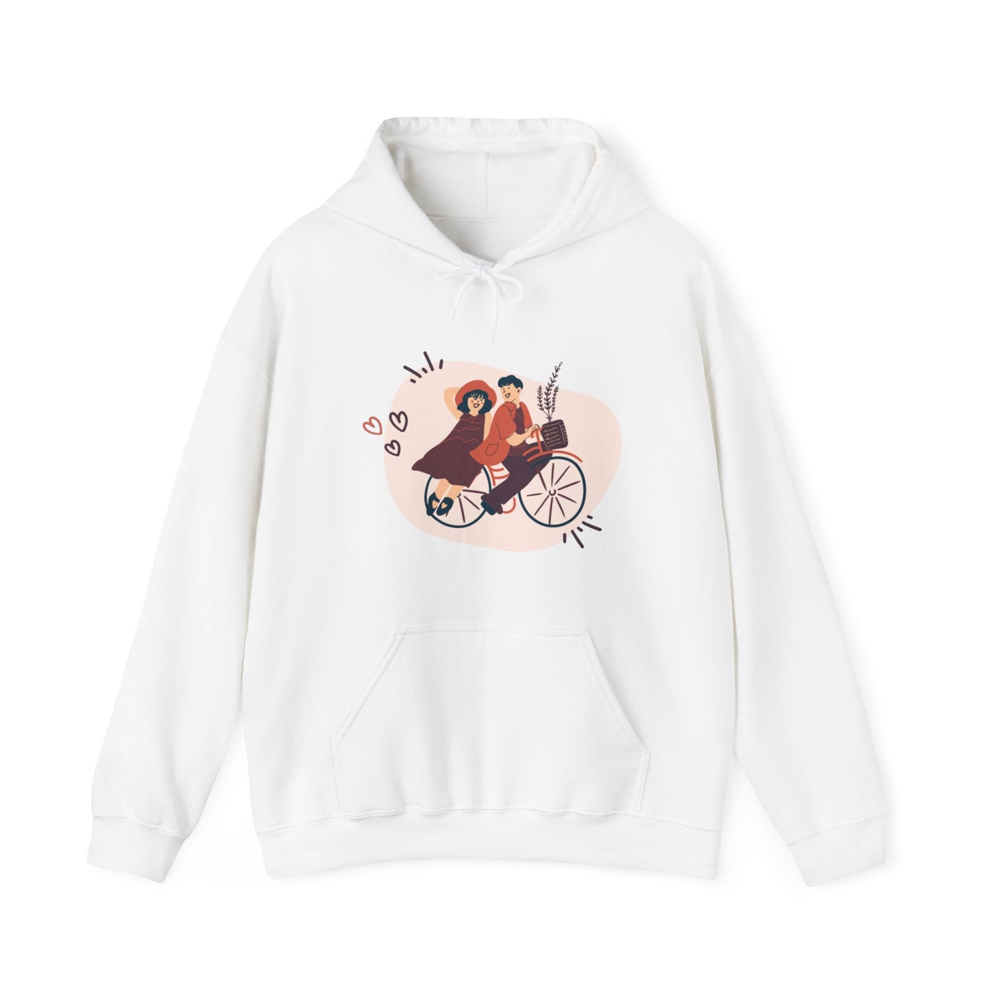 Valentine Unisex Heavy Blend™ Hooded Sweatshirt, Beautiful Couple on Cycle Print
