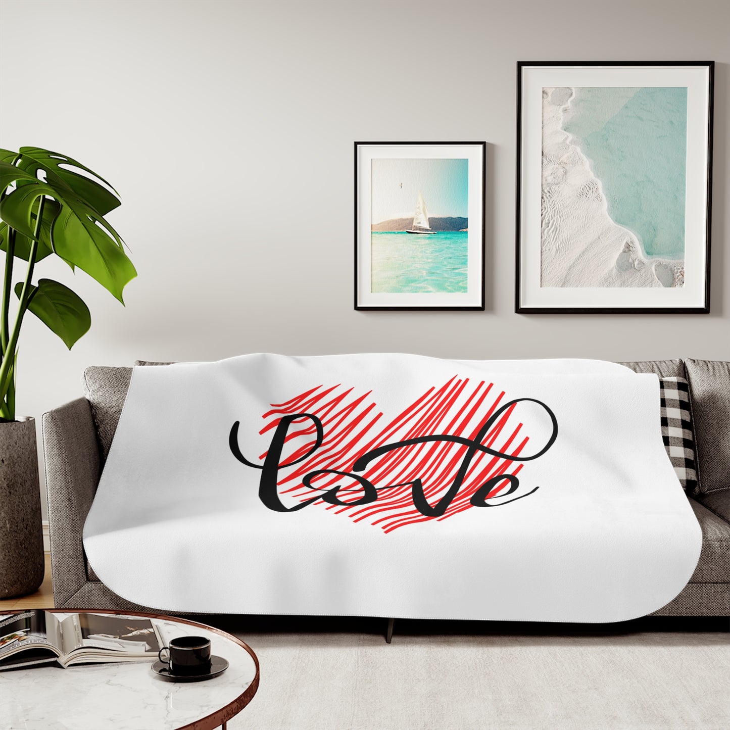 Love inside Heart in Red Printed Sherpa Blenket for Valentine