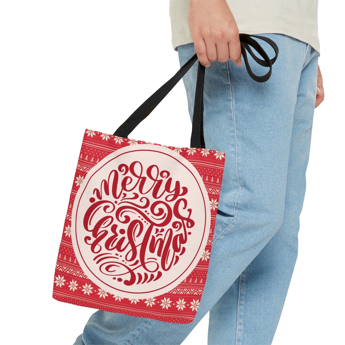Red Merry Christmas Tote Bags, Reusable Tote Bags