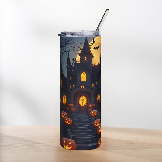 Haunted House Halloween Tumbler – Glow-in-the-Dark Pumpkin Path