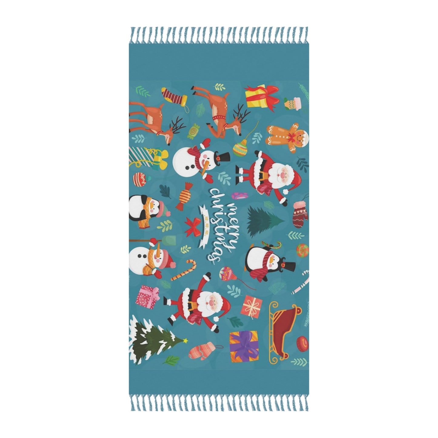 Christmas Boho Beach Cloth – Large Holiday Polyester Towel with Tassels