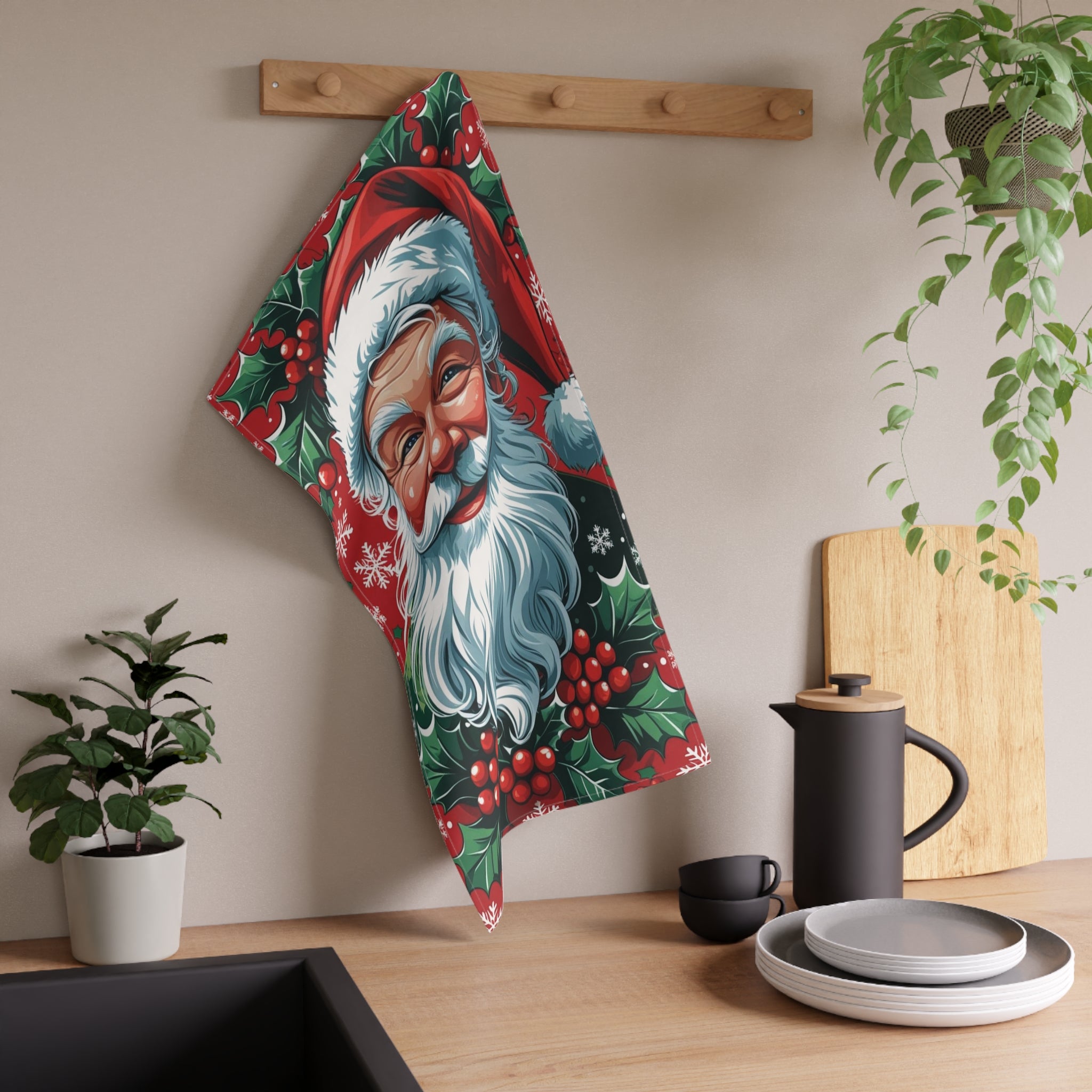 Festive Christmas Tea Towel with Santa Claus Design