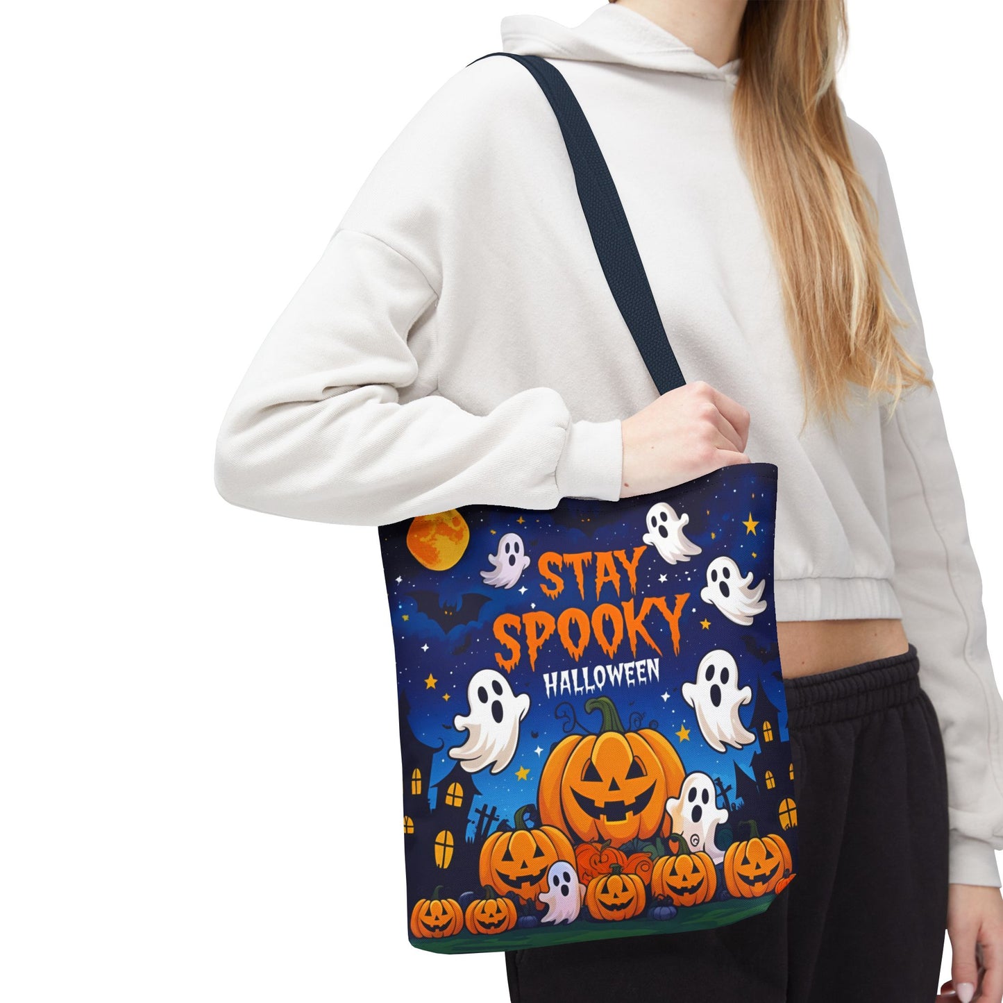 Charming Halloween Canvas Tote – Cute & Creepy Bag for Carrying Treats, Books, or Spooky Essentials All October Long