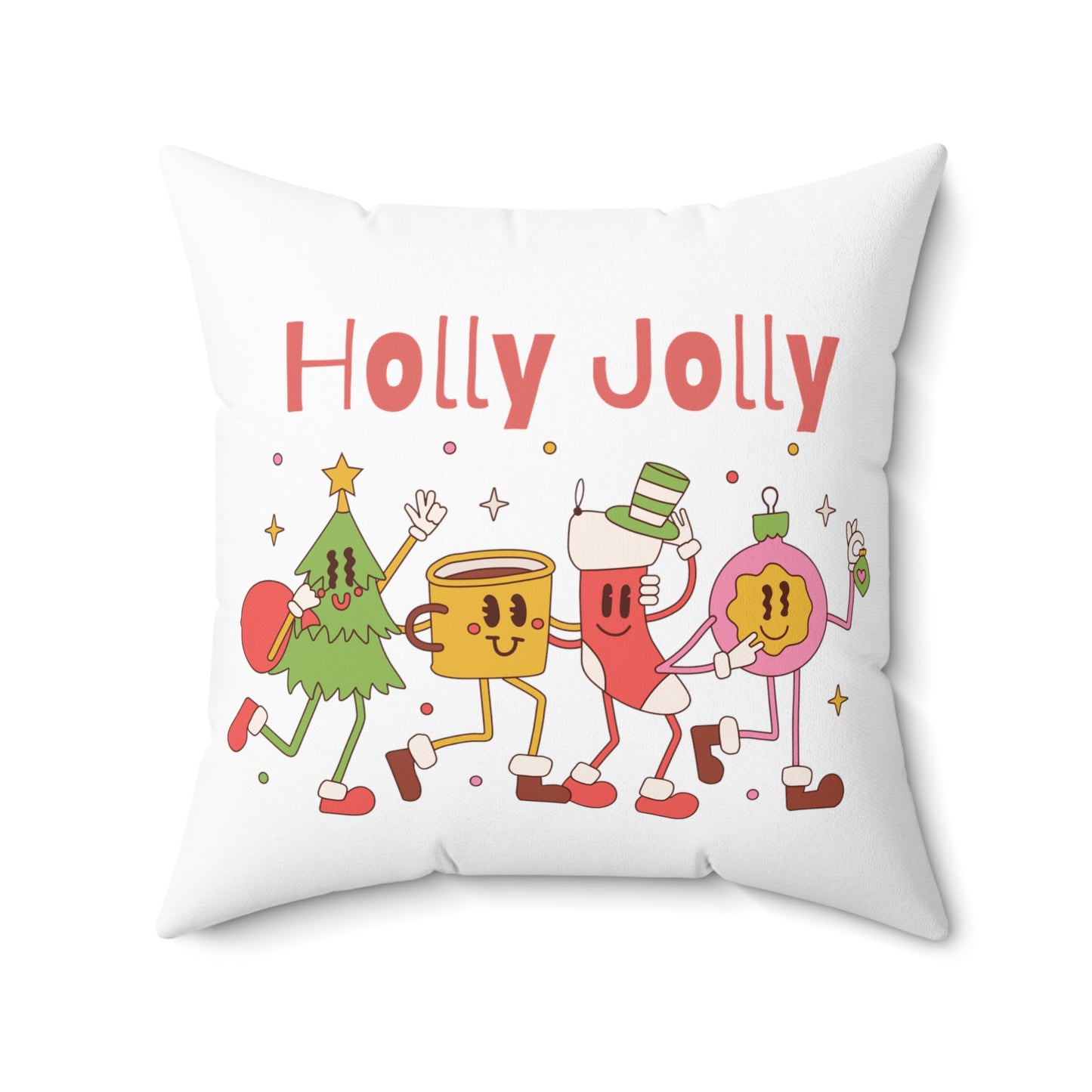 Holly Jolly Printed Polyester Square Pillow
