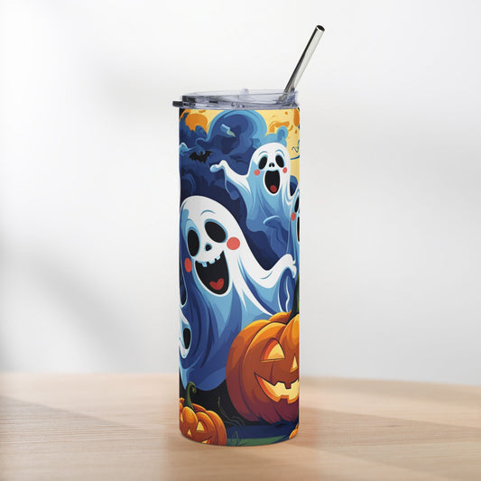 Cartoon Ghost & Pumpkin Halloween Tumbler – Festive Spooky Fun