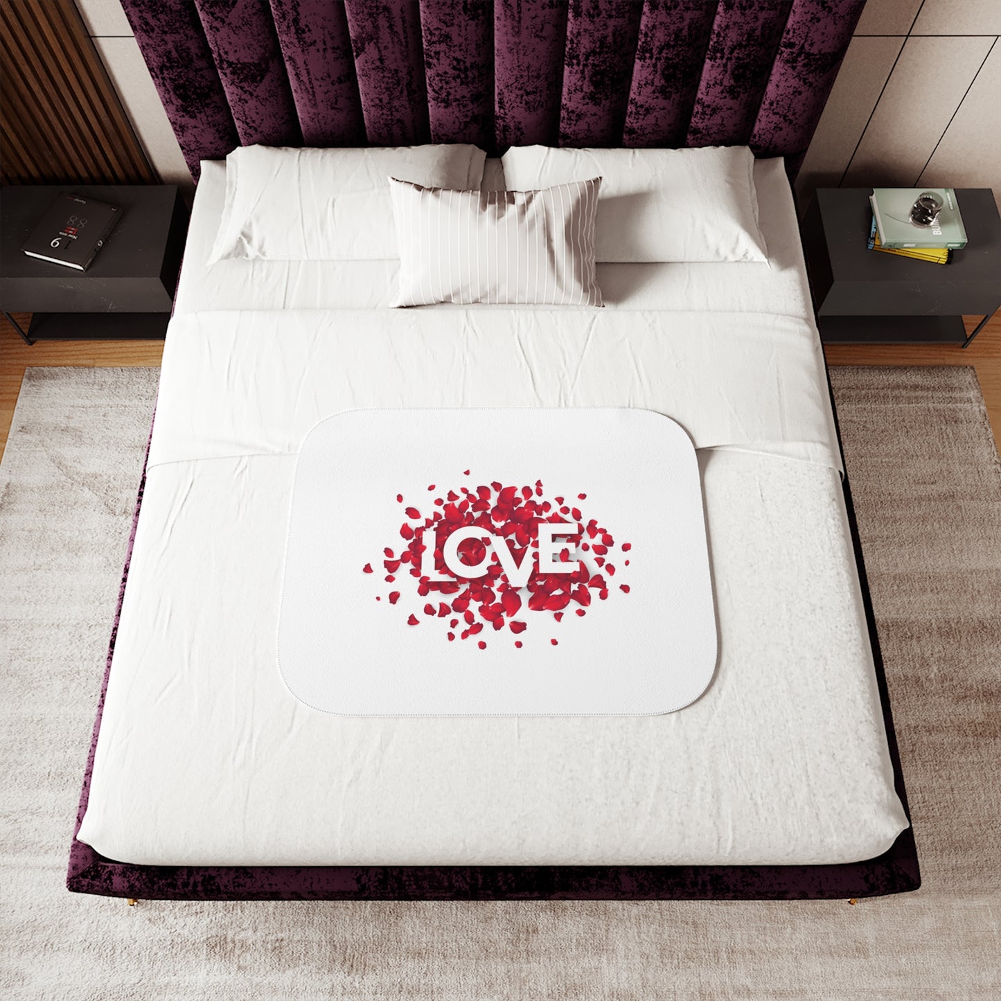 Love inside Heart made of Flower Printed Sherpa Blenket for Valentine
