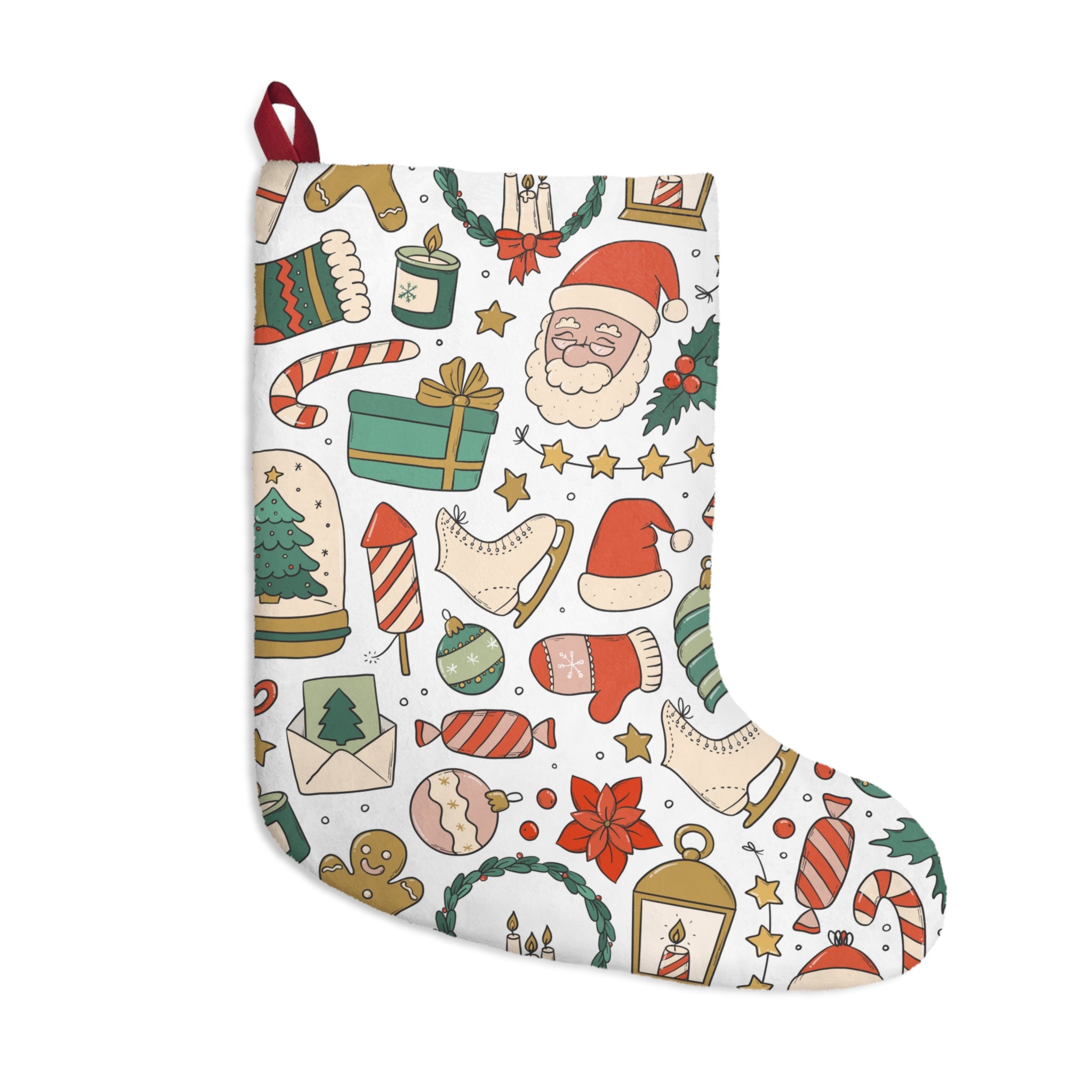 Christmas Stocking – Festive Red & Green Collage with Santa, Gifts & Holiday Icons