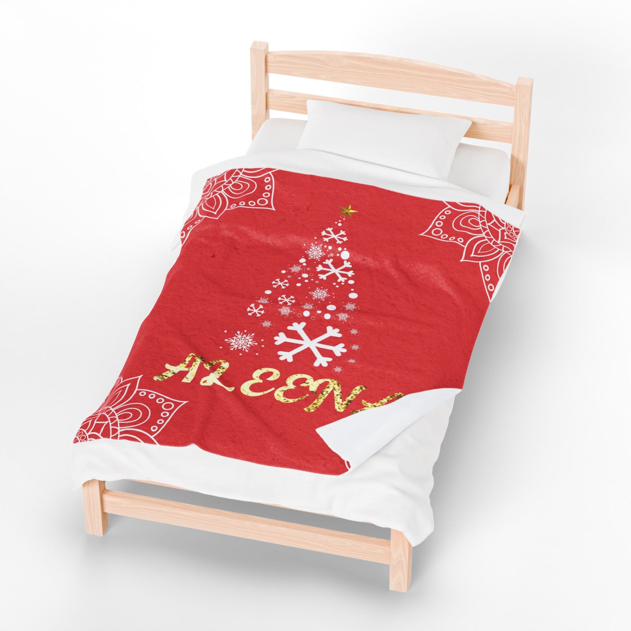Personalized Christmas Tree Velveteen Blanket, Custom Name Holiday Throw