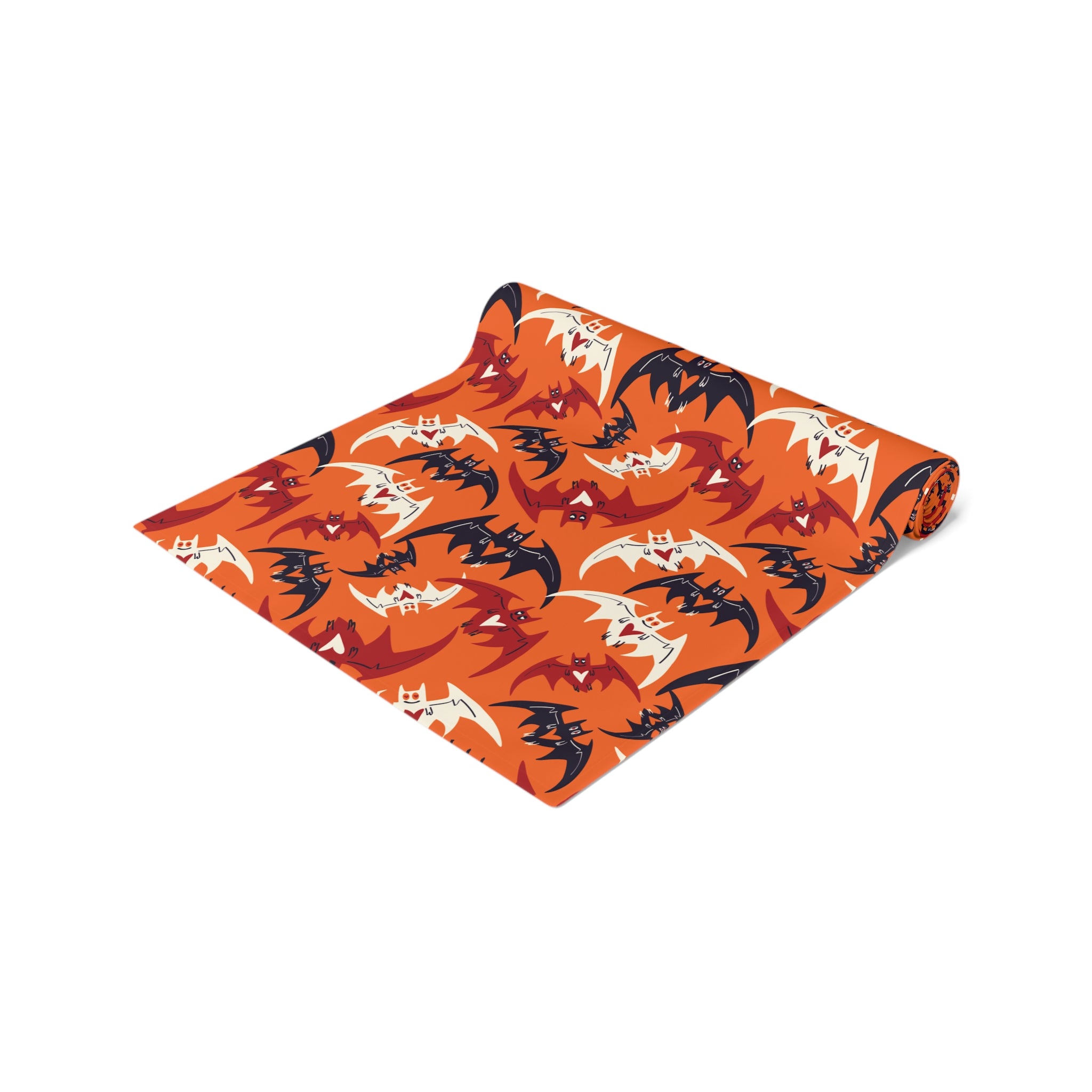 Halloween Table Runner – Orange Bat Parade – Halloween Table Accent for Festive Fall Gatherings