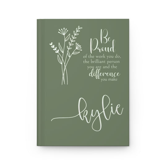 Be Proud of the Work You Do Inspirational Notebook – Motivational Journal with Green Floral Design
