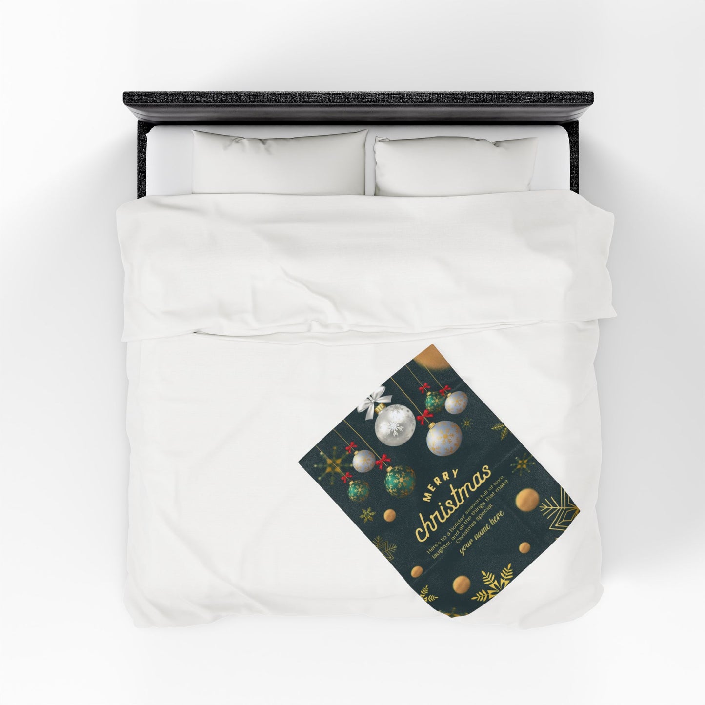Elegant Green & Gold Christmas Blanket – Personalized Holiday Gift with Ornaments and Message