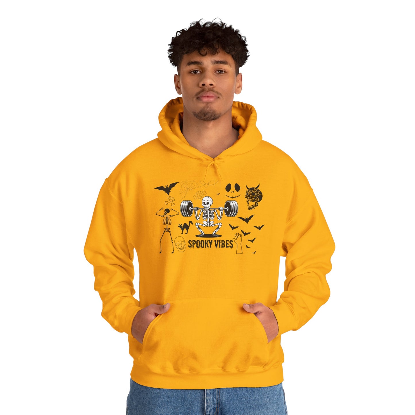 Spooky Vibes Skeleton Hoodie – Fun Halloween Gym-Themed Sweatshirt