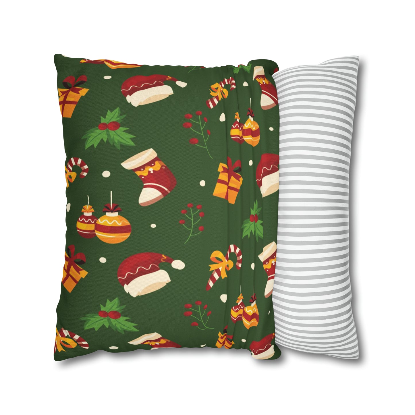 Drak Green Christmas Spun Polyester Square Pillow Case