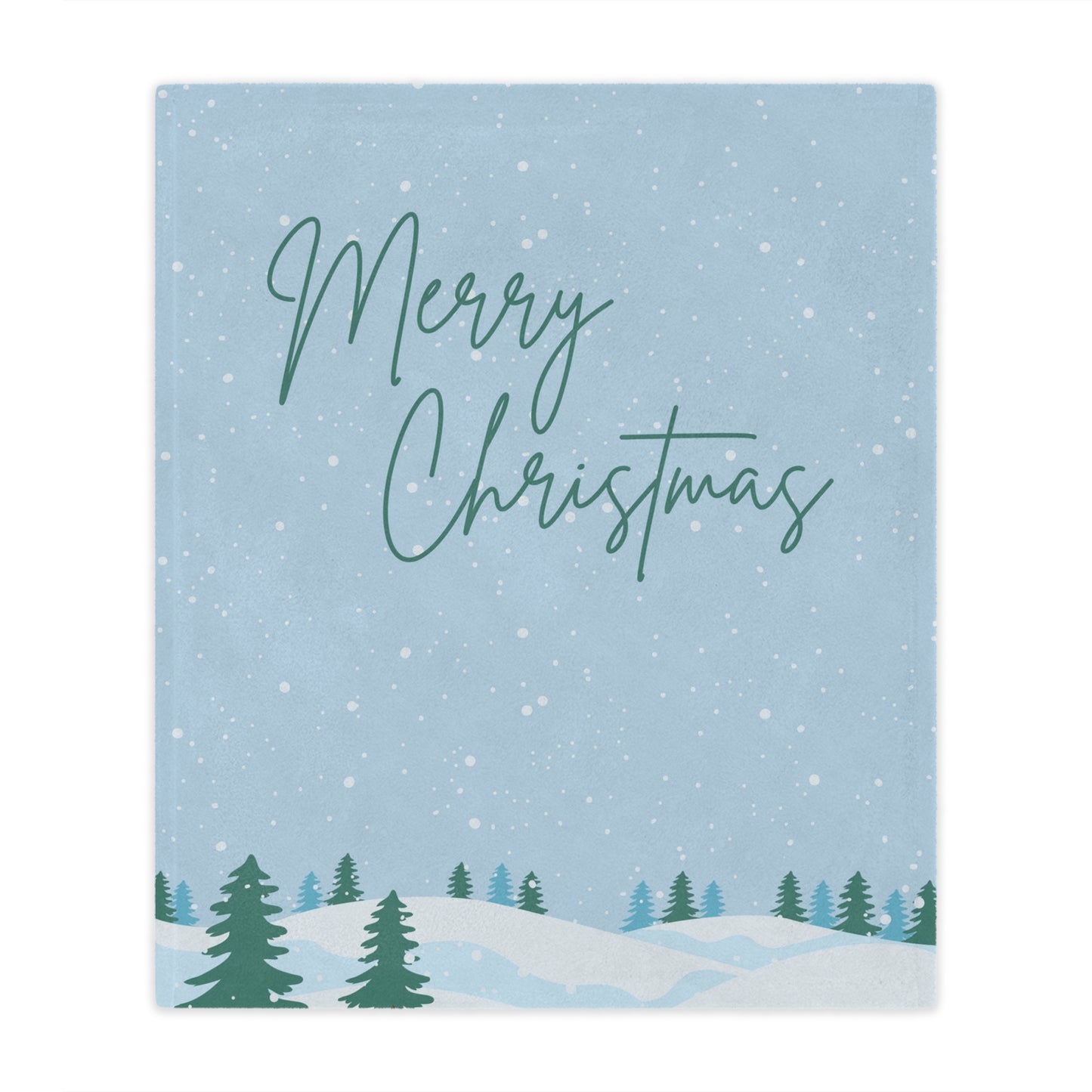 Merry Christmas Printed Velveteen Minky Blanket, Sky Blue