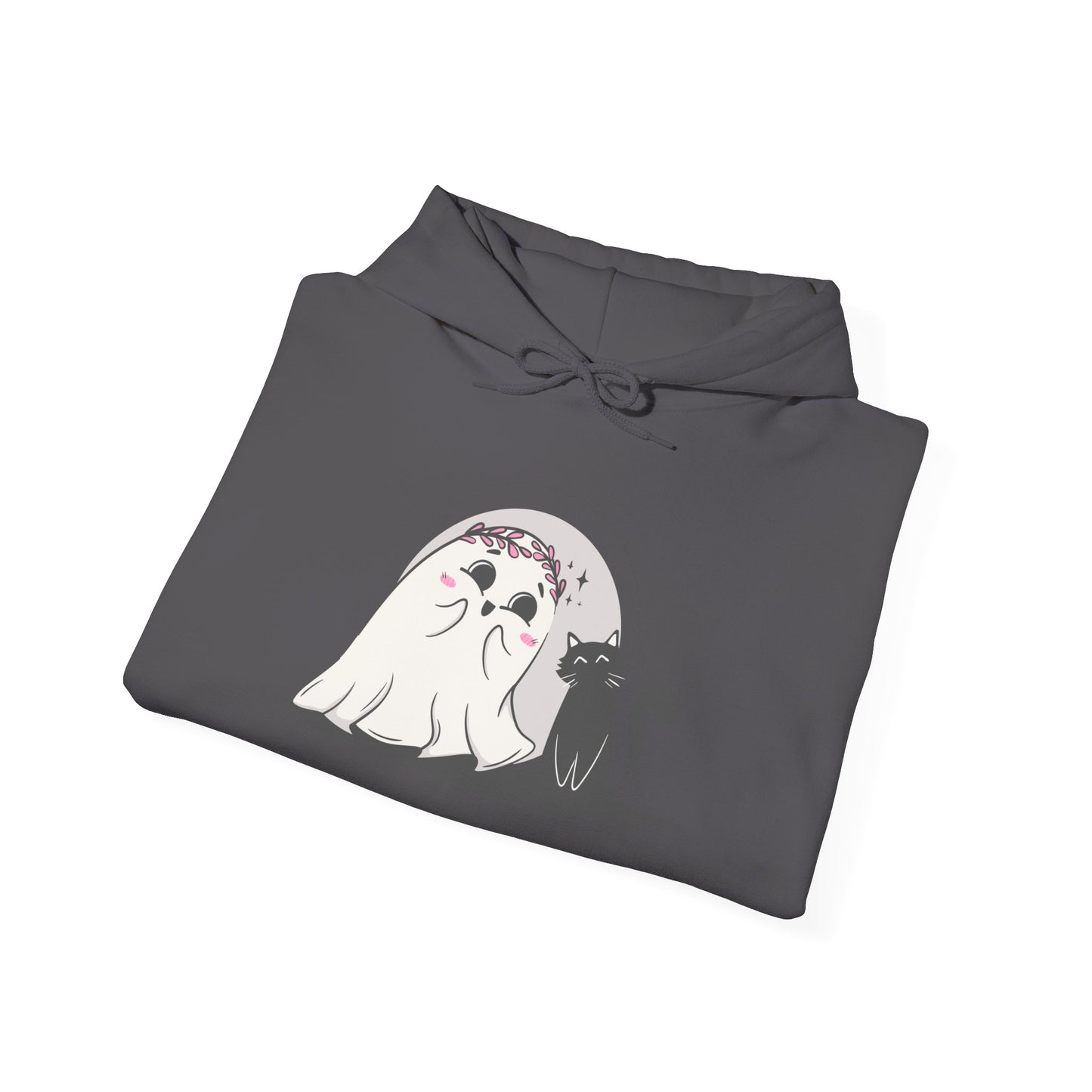 Floral Ghost & Black Cat Hoodie – Cute Halloween Companions