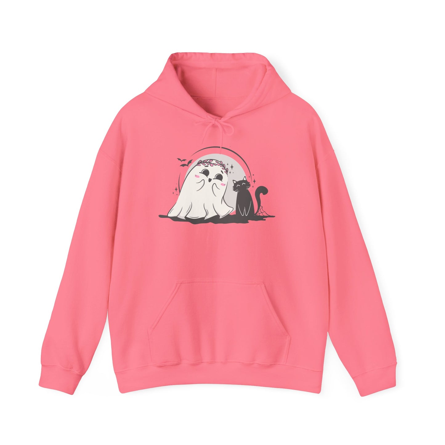 Floral Ghost & Black Cat Hoodie – Cute Halloween Companions