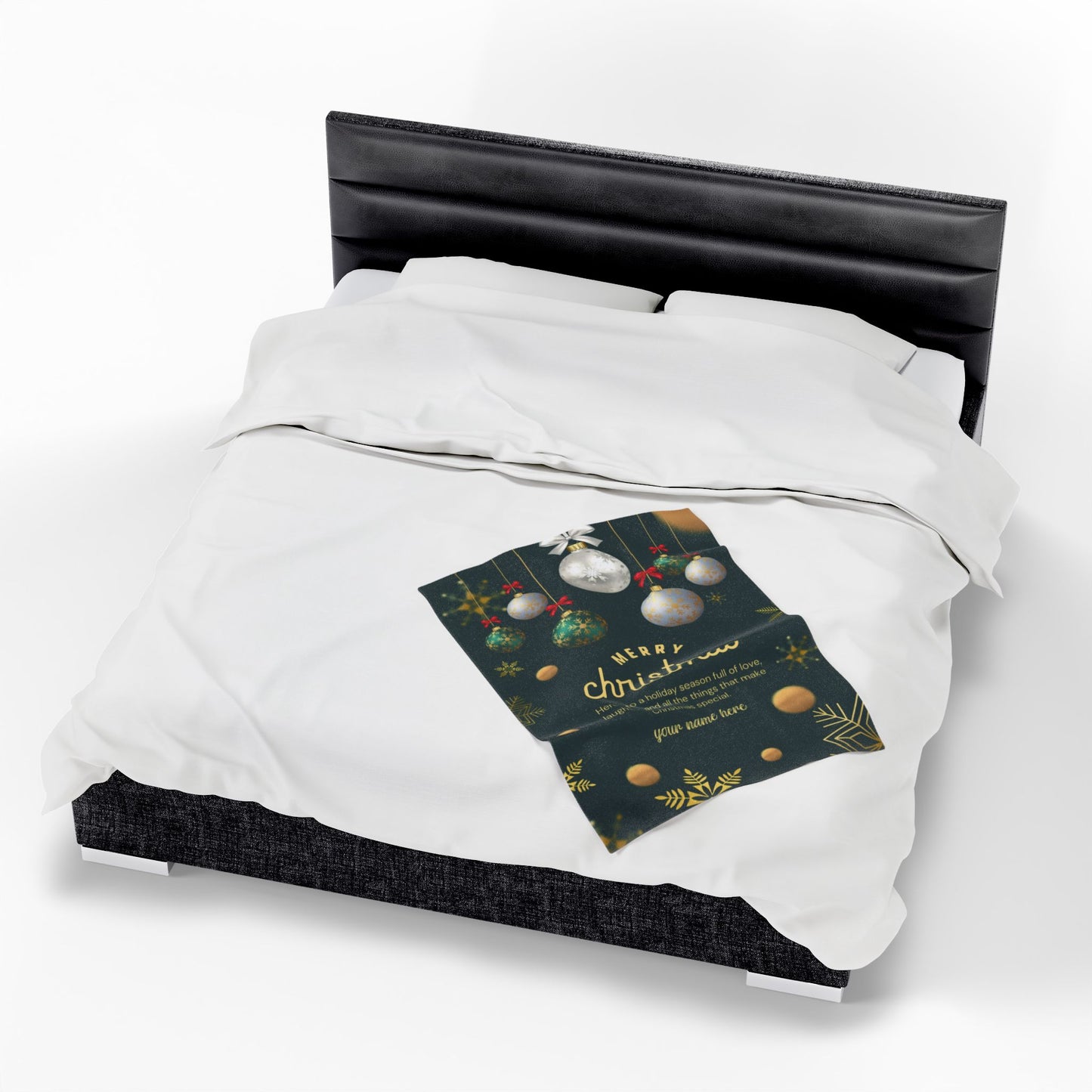Elegant Green & Gold Christmas Blanket – Personalized Holiday Gift with Ornaments and Message