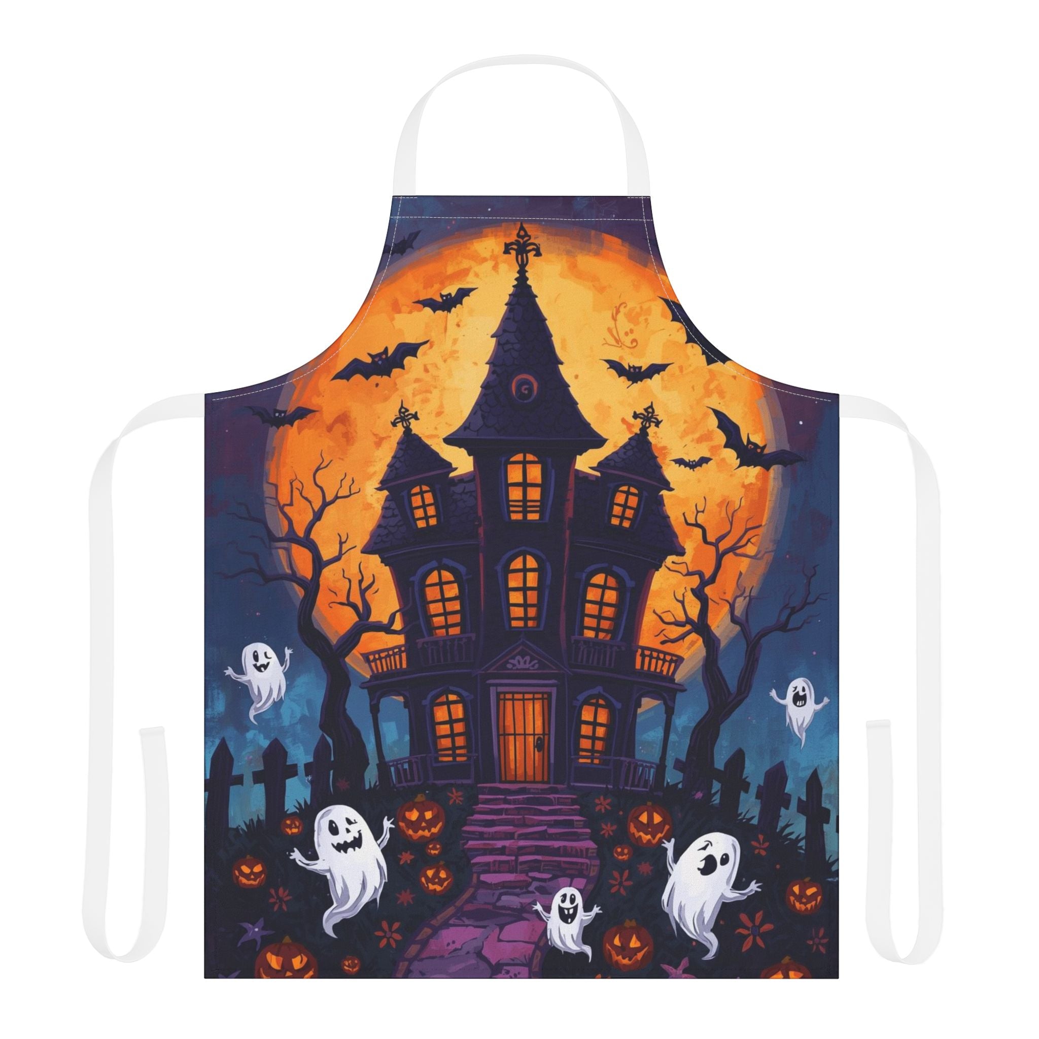 Halloween Apron – Haunted House Festive Apron for Spooky Cooking, Baking and Party Hosting