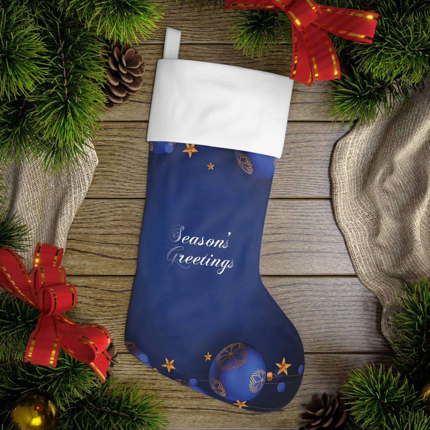 Holiday Stocking, Season's Greetings Christmas Stockings, Blue