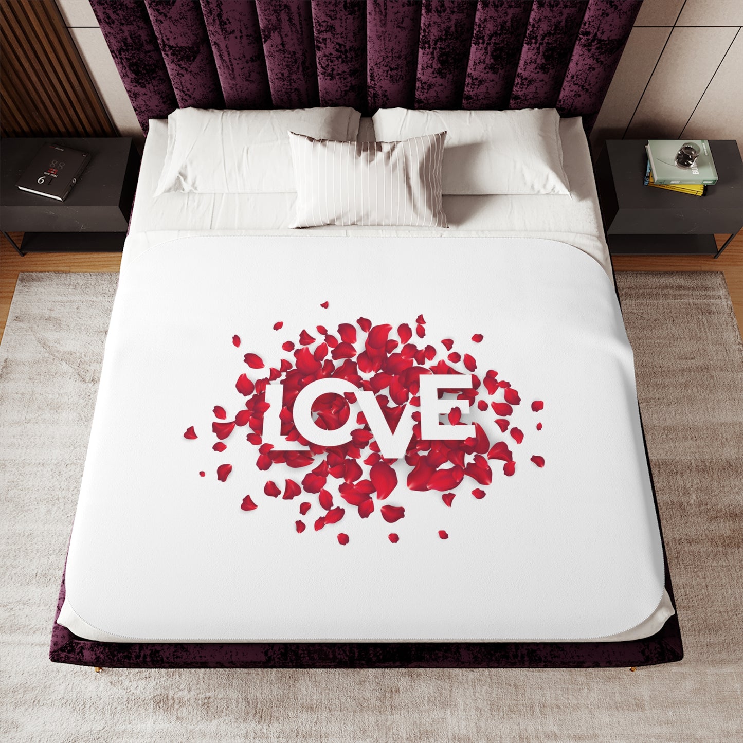 Love inside Heart made of Flower Printed Sherpa Blenket for Valentine