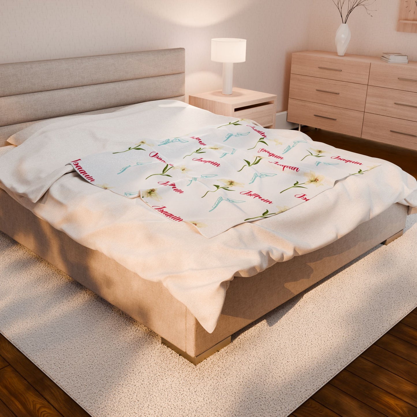 Personalized Velveteen Plush Blanket - Baby Name Floral Design for Nursery, Perfect Newborn Gift