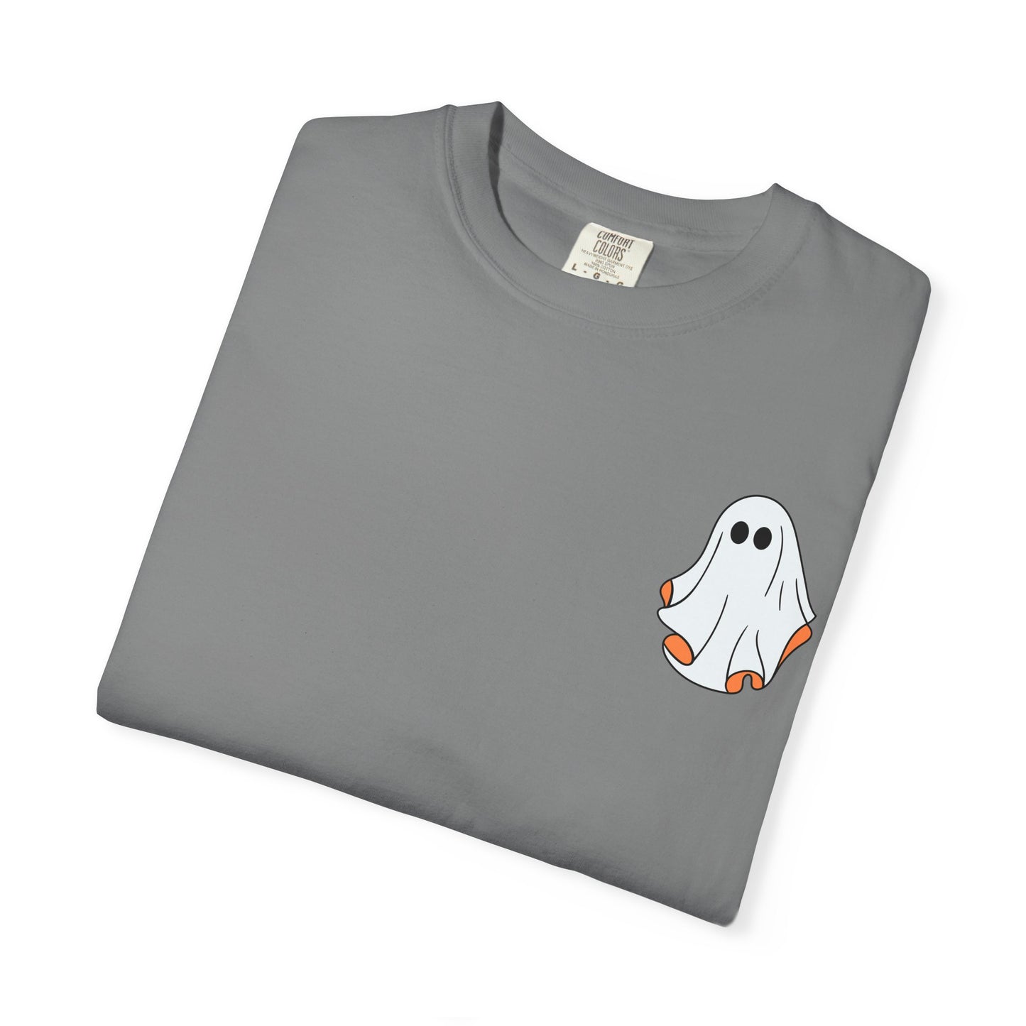 Minimal Ghost Halloween T-Shirt – Cute Pocket Graphic Tee for Spooky Season