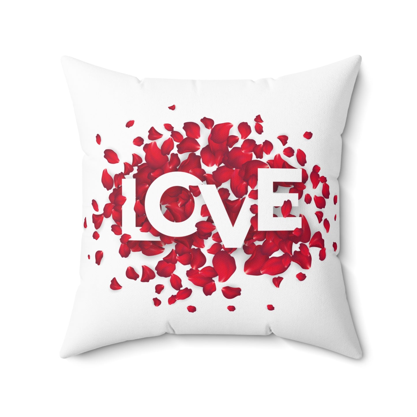 Romantic Throw Pillow with Red Rose Petals and LOVE Typography – Double-Sided Print