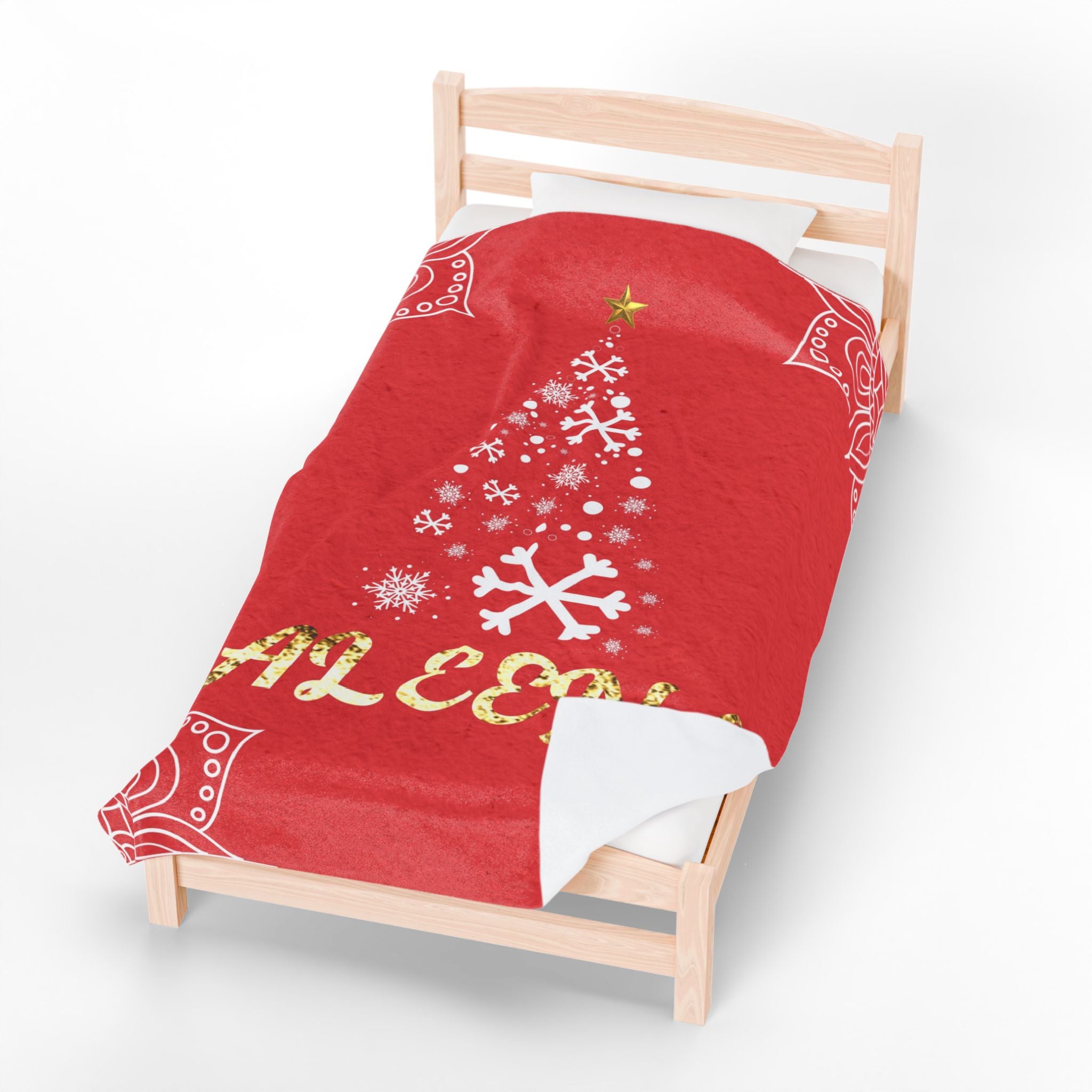 Personalized Christmas Tree Velveteen Blanket, Custom Name Holiday Throw