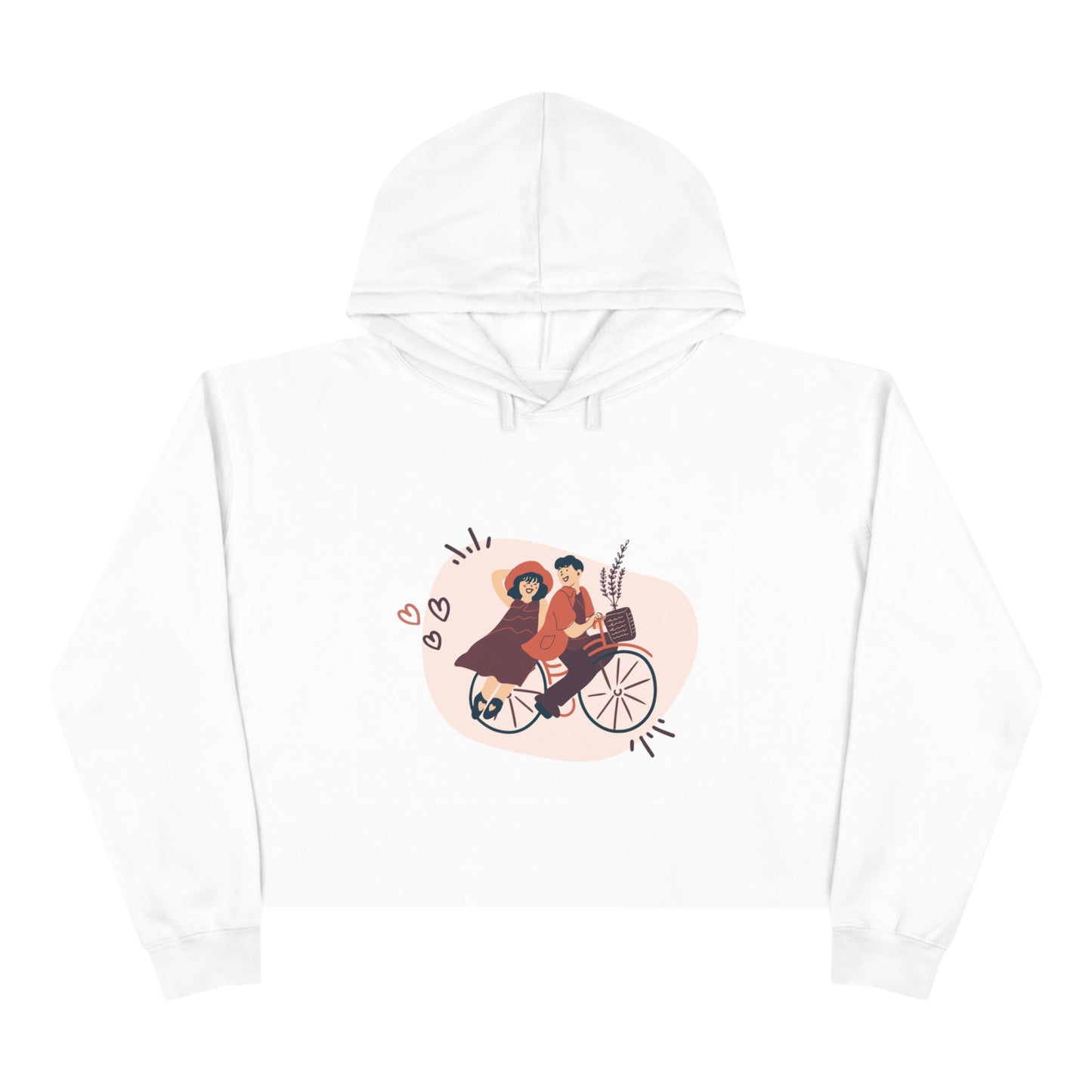Couple on Cycle Printed Crop Hoodie for Her
