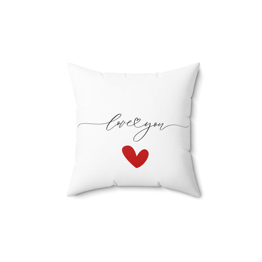 Love You – Decorative Throw Pillow with Red Heart – Double-Sided Indoor Accent