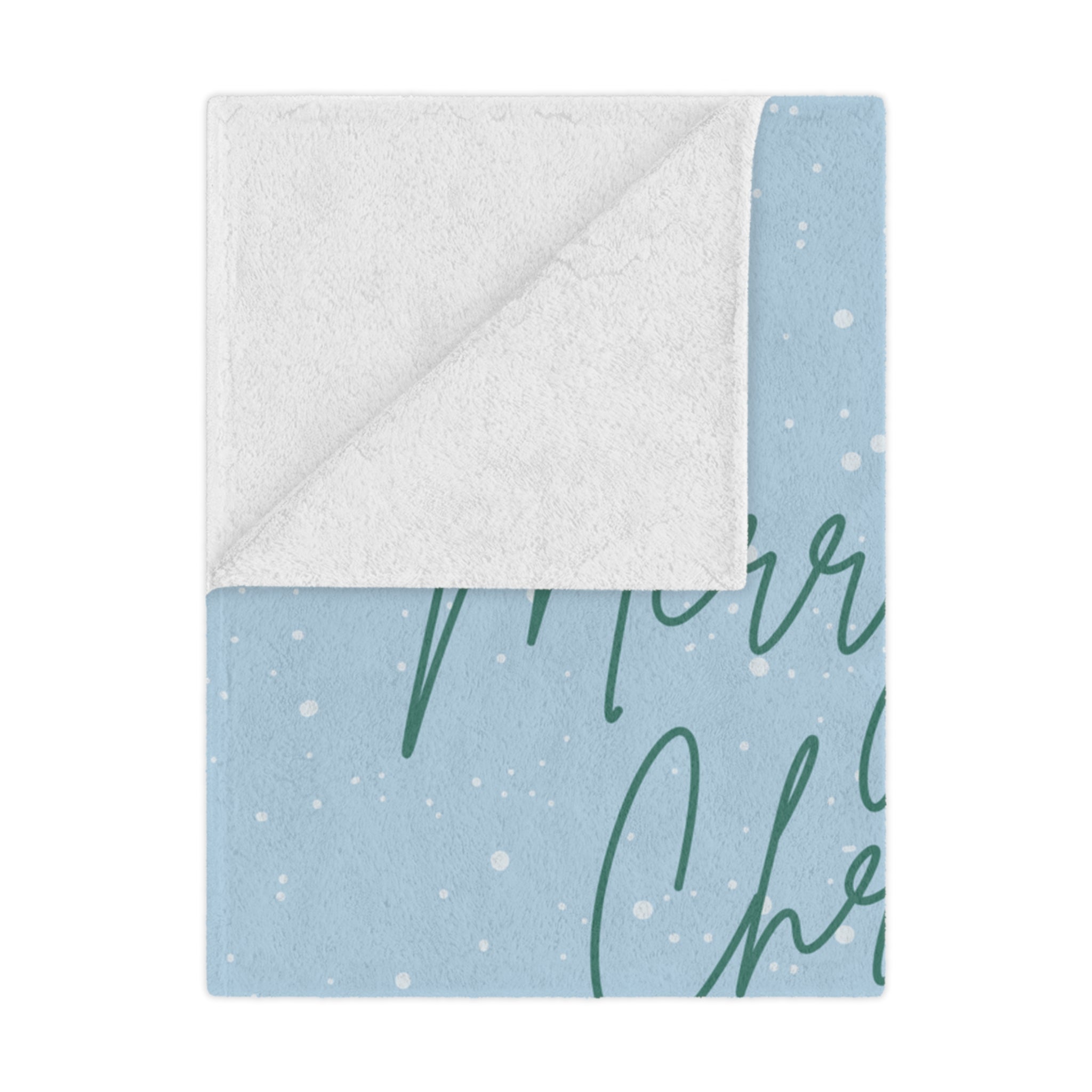 Merry Christmas Printed Velveteen Minky Blanket, Sky Blue