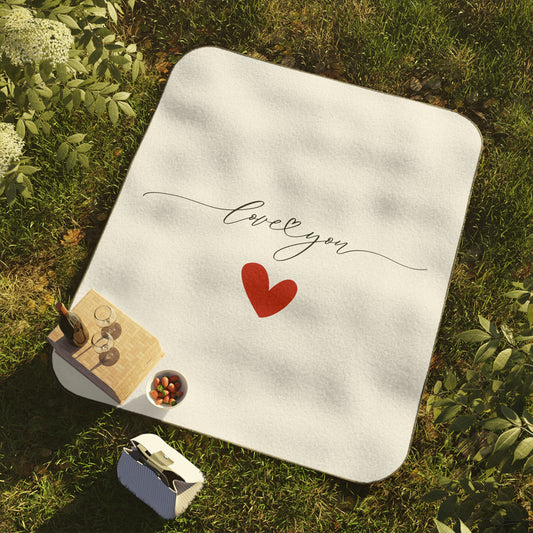 Love You Singnature with Heart Printed Picnic Blanket for Valentine Gift