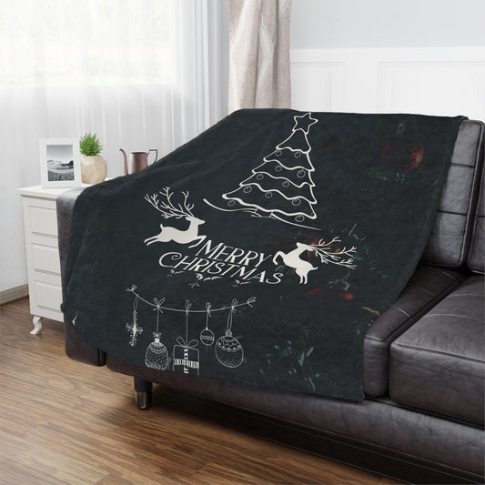 Merry Christmas in Black Printed Minky Blanket