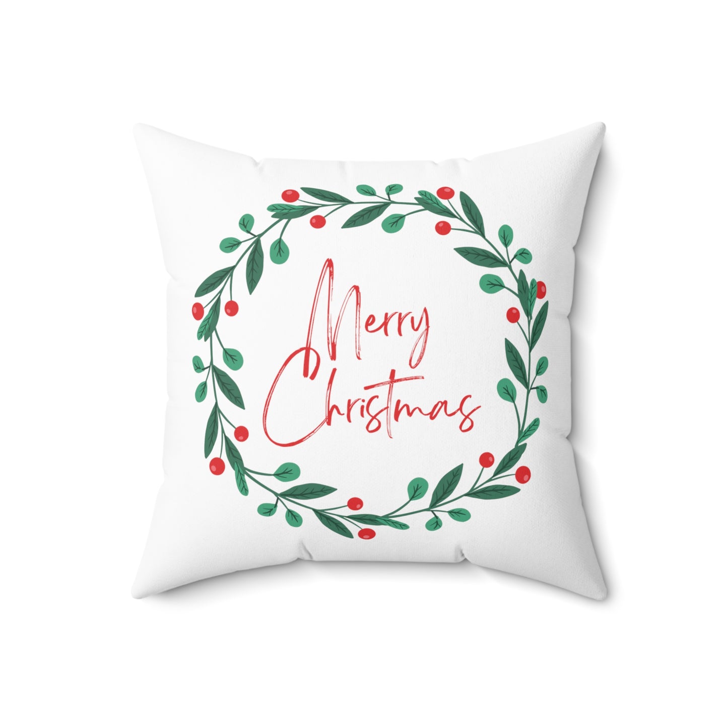 Merry Christmas Printed Polyester Square Pillow, White