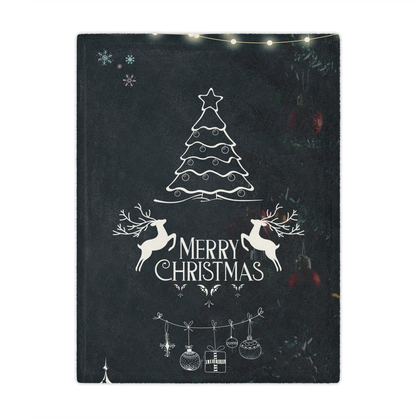 Merry Christmas in Black Printed Velveteen Minky Blanket