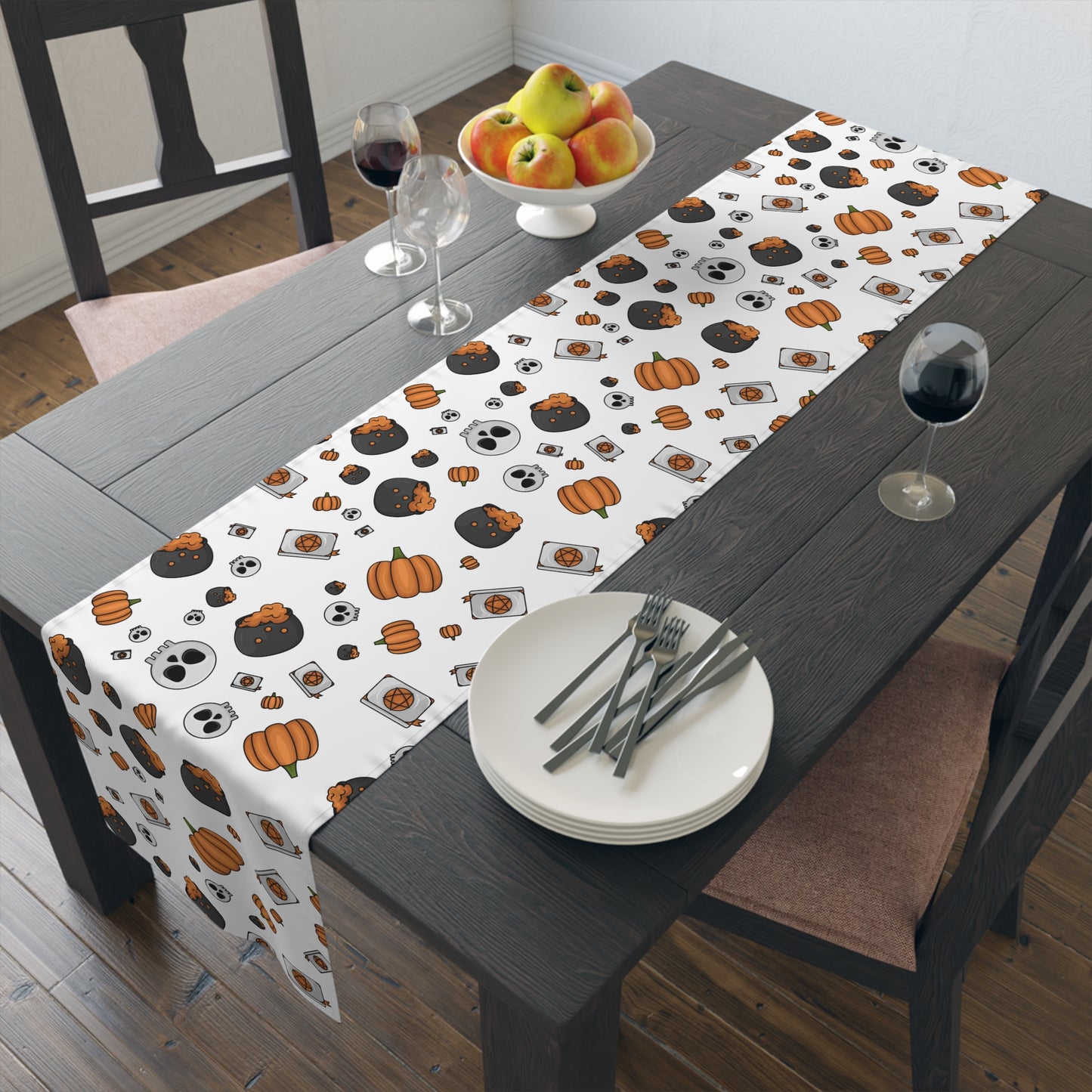 Playful Halloween Icons Table Runner – Festive Pumpkins, Ghosts & Treats Decor