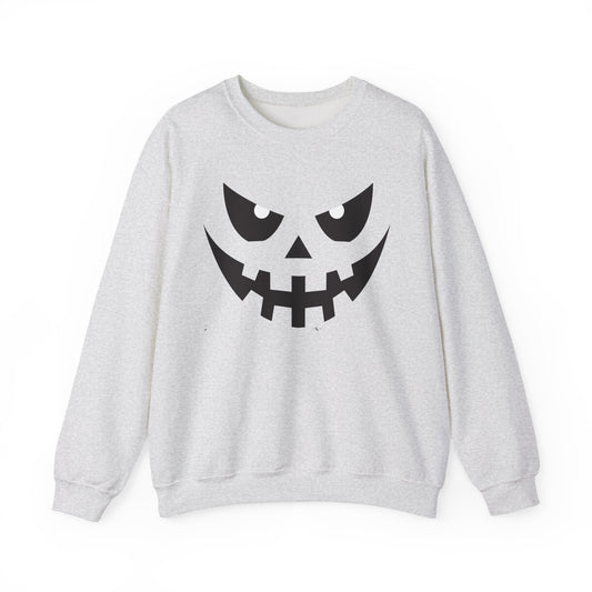 Creepy Pumpkin Face Halloween Sweatshirt – Beige Graphic Pullover for Spooky Season