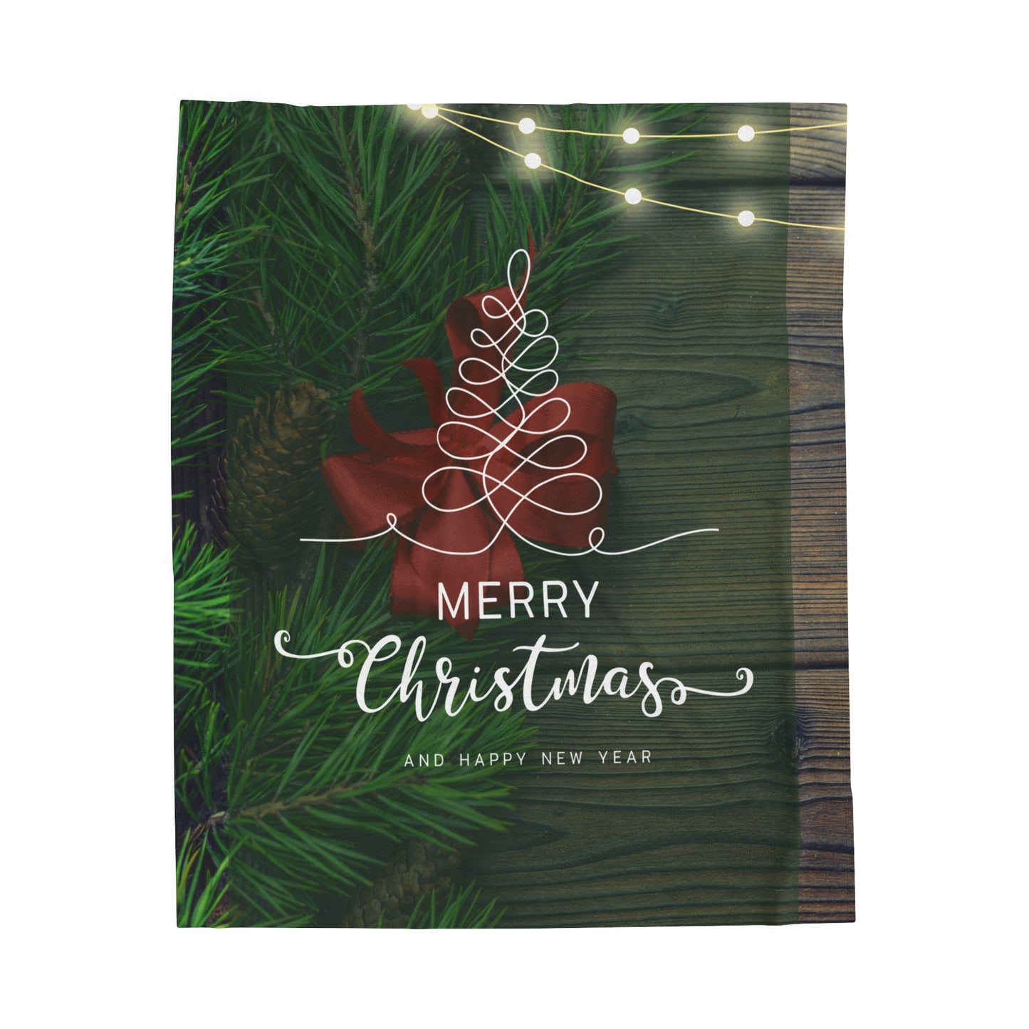 Merry Christmas with Tree Printed Velveteen Plush Blanket