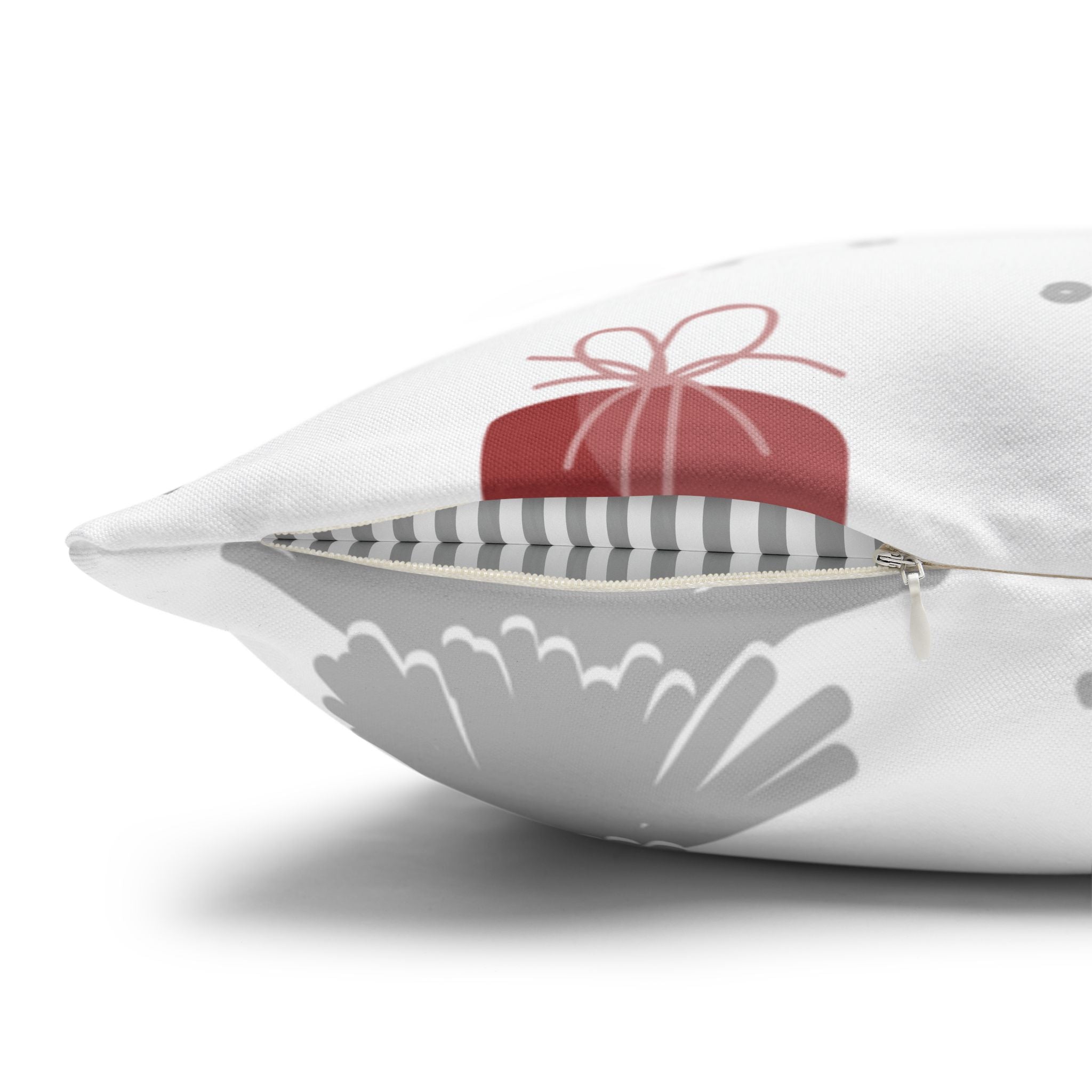 Scandinavian Christmas Pillow Cover – Red Gift Box, Trees & Modern Holiday Decor