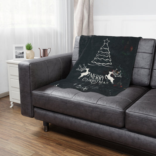 Merry Christmas in Black Printed Velveteen Minky Blanket