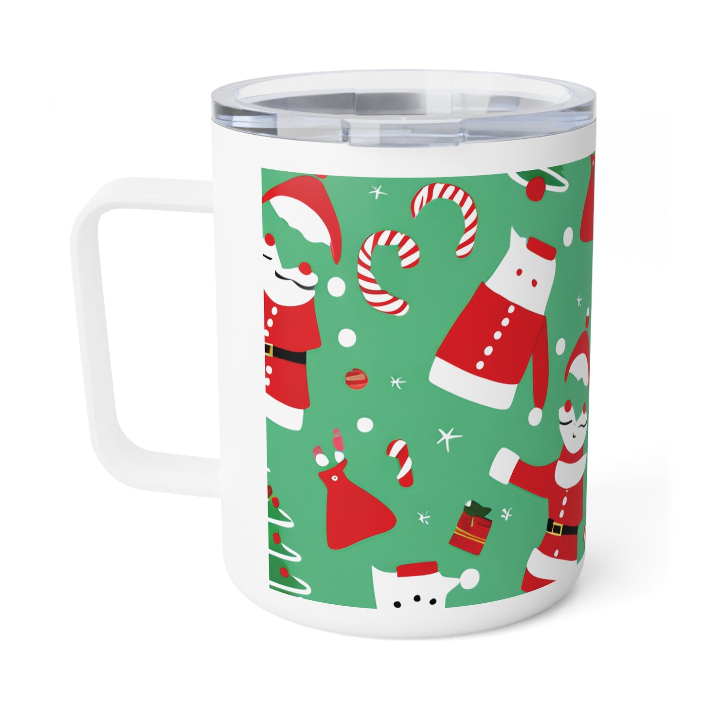 Christmas Insulated Coffee Mug 10oz – Stainless Steel Travel Tumbler with Clear Lid