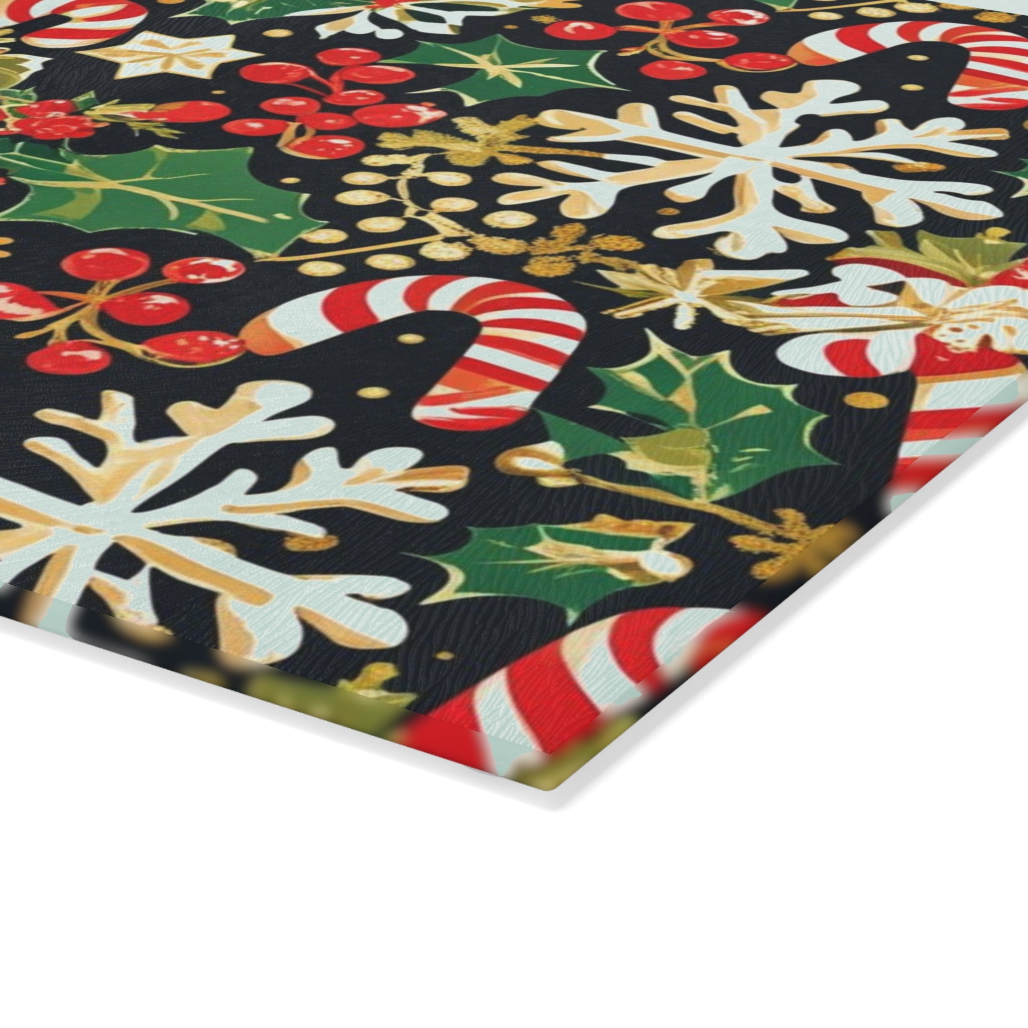 Festive Christmas Cutting Board with Candy Cane and Holly Design