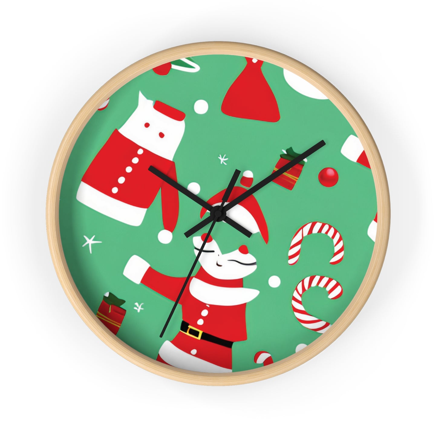 Christmas Wall Clock – Wooden Frame Holiday Timepiece with Silent Mechanism