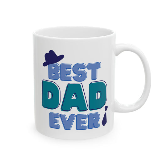 Best Dad Ever Mug – Colorful Father’s Day Coffee Cup with Hat & Tie Design, 11oz & 15oz
