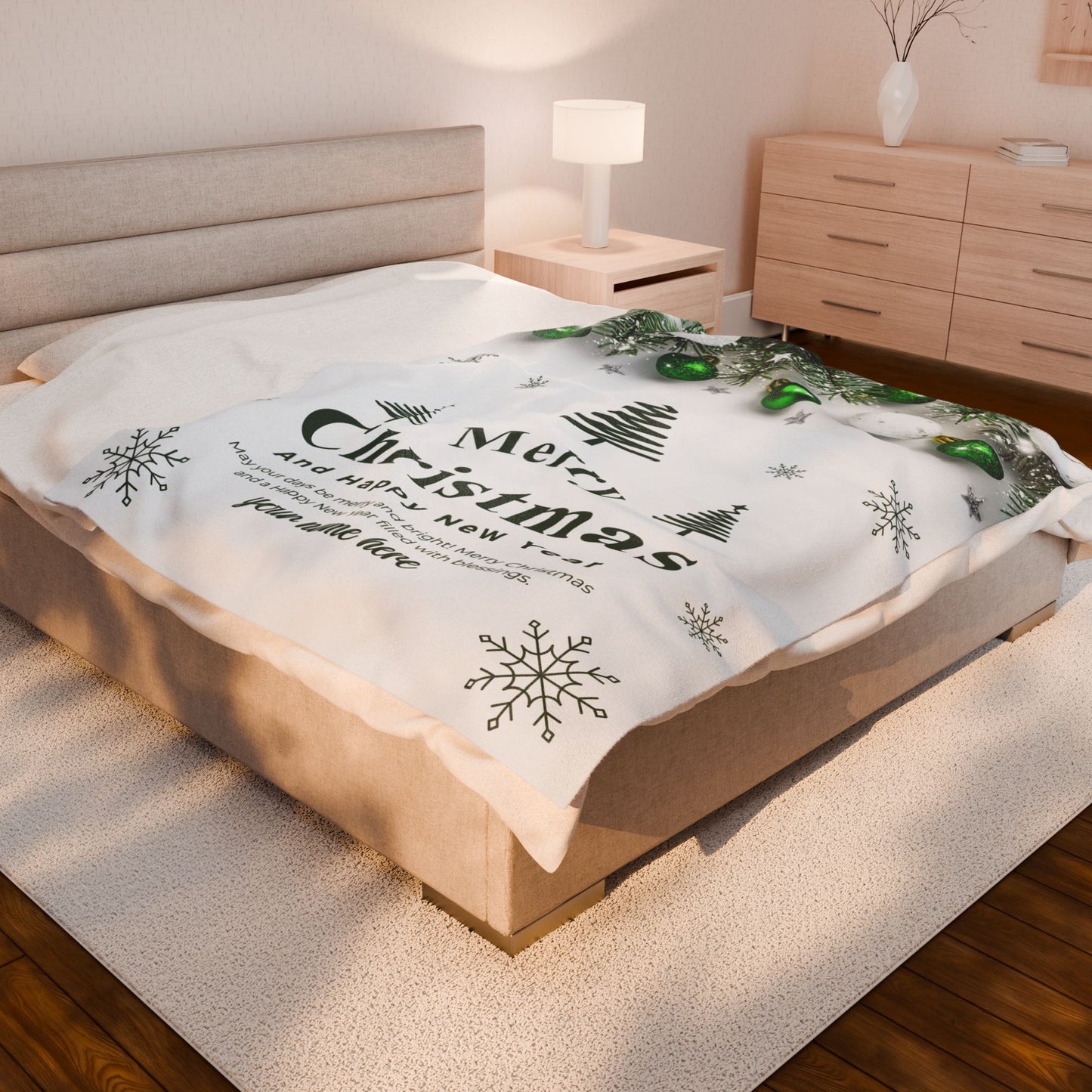 Green Ornament Christmas Blanket – Personalized Holiday Throw for a Merry & Bright Season