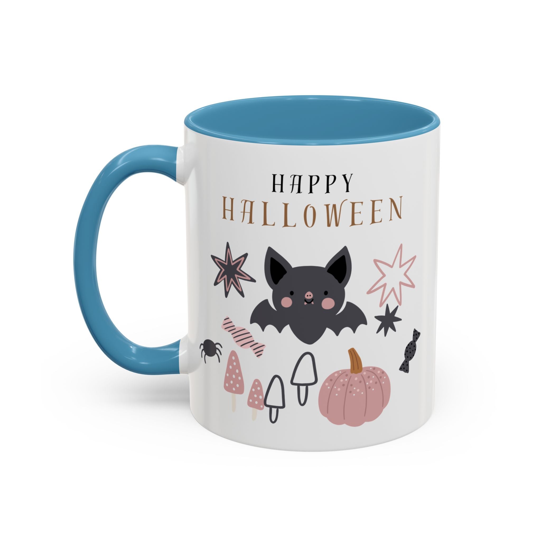 Halloween Ceramic Mug, Festive Pumpkin and Bat Coffee Cup