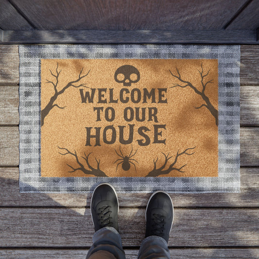 Halloween Doormat – Spooky Skull, Spider & Creepy Tree Front Porch Mat