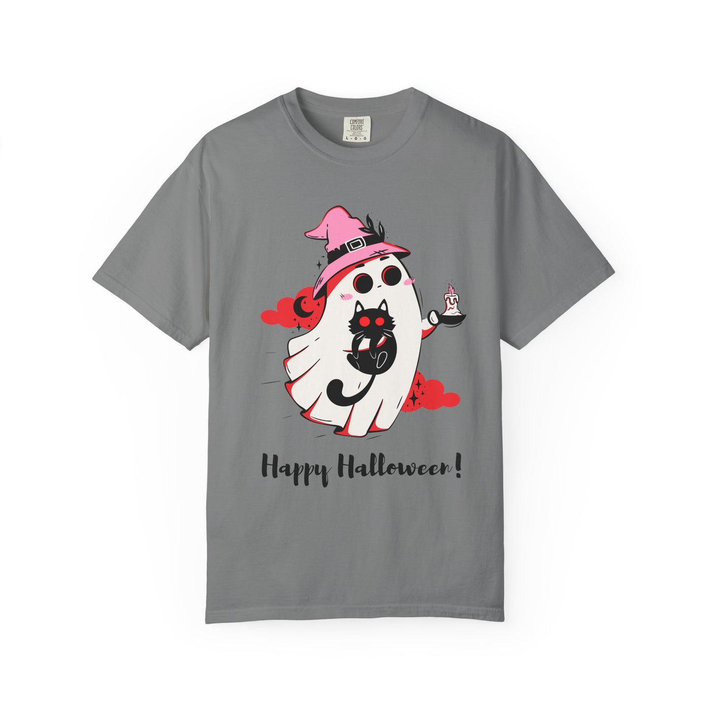 Ghostly Glam T-Shirt - Witchy Whimsy with Cat Companion